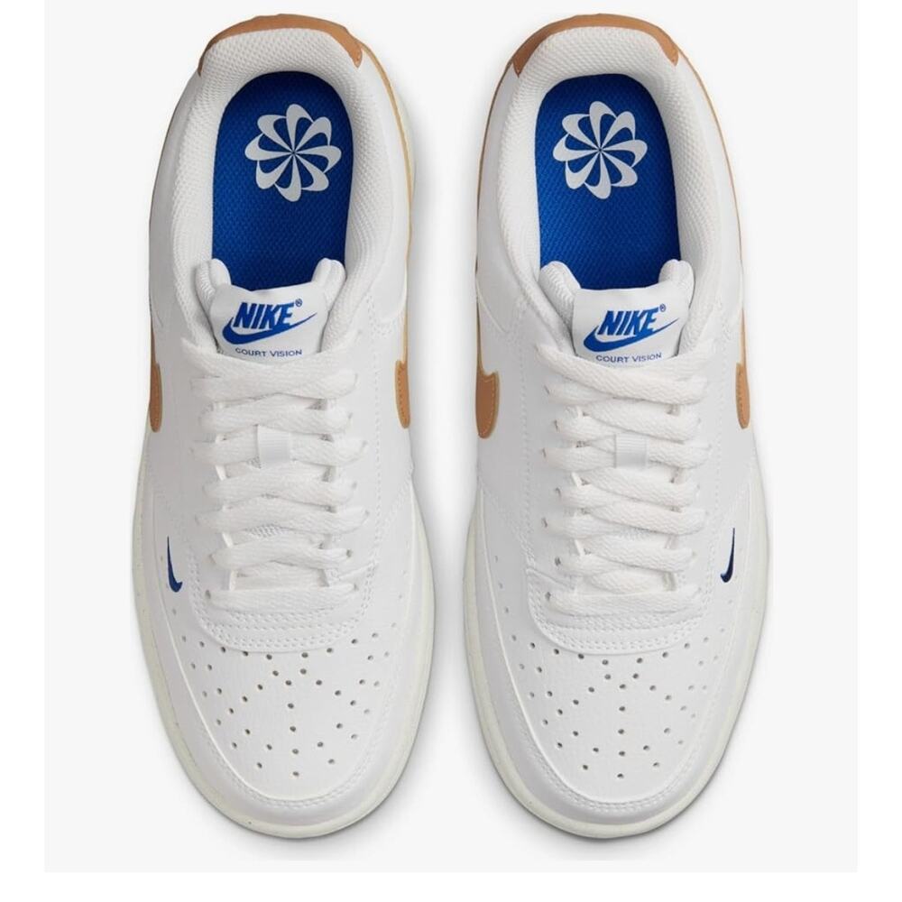 Nike Court Vision Low 
White / Flax Game Royal Sail 
NIB (no Lid) 
Wms Sz 8.5 - Picture 4 of 11